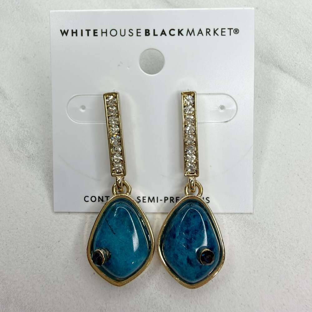 White House Black Market Blue Cabochon Rhinestone Bar Drop Earrings ✨